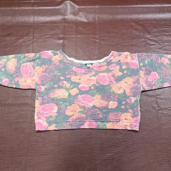 VINTAGE 1990s Objects D'art Floral Cropped Boat Neck Knit Crop Top Sweater Sz: M - Picture 4 of 9